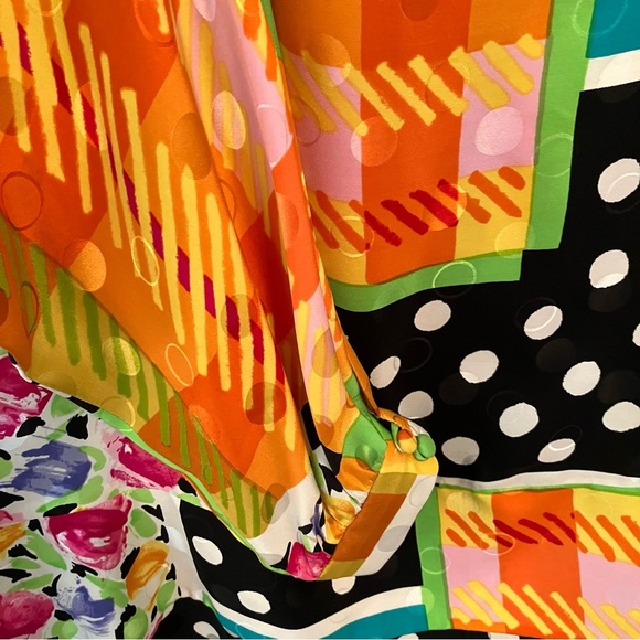 VTG Women’s Carol Mignon Silk Dress Sz.16 8Os Patchwork Floral Dots Knee Length - Picture 3 of 11